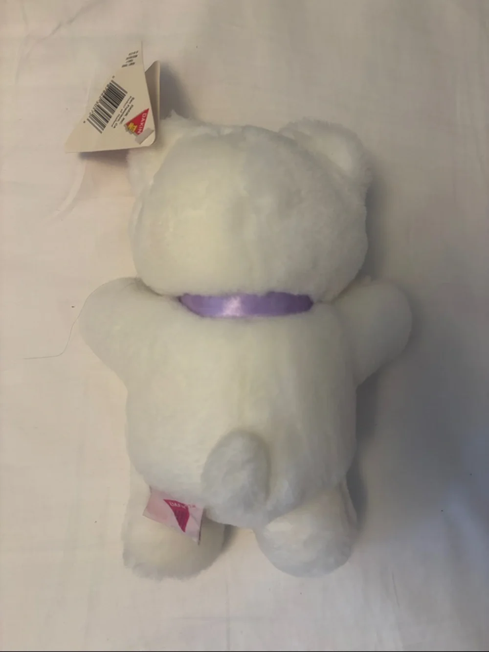 White Plush Teddy Bear with Lavender Bow - Kids Toys
